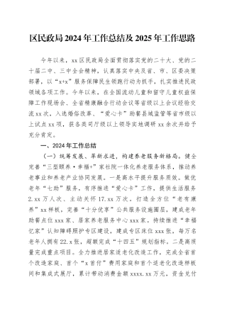 区民政局2024年工作总结及2025年工作思路