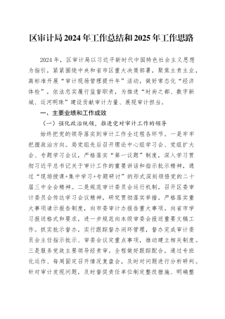 区审计局2024年工作总结和2025年工作思路