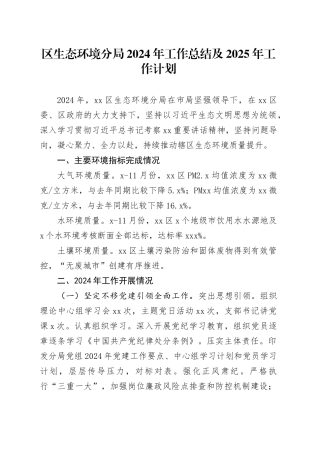 区生态环境分局2024年工作总结及2025年工作计划-2