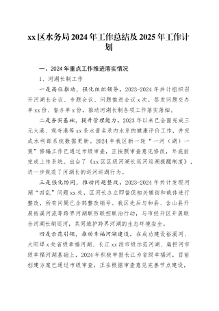 区水务局2024年工作总结及2025年工作计划