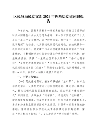 区税务局税党支部2024年抓基层党建述职报告