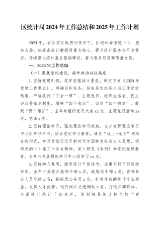 区统计局2024年工作总结和2025年工作计划(1)