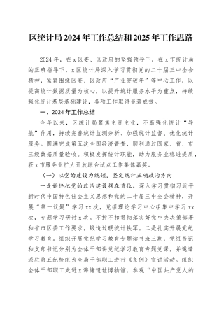 区统计局2024年工作总结和2025年工作思路