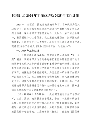 区统计局2024年工作总结及2025年工作计划