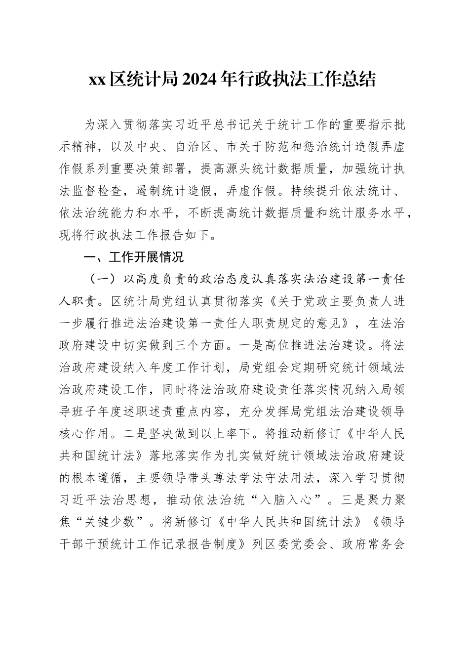 区统计局2024年行政执法工作总结_第1页
