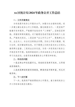 区统计局2024年政务公开工作总结