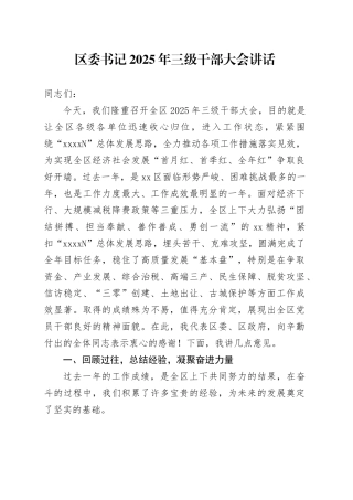 区委书记2025年三级干部大会讲话
