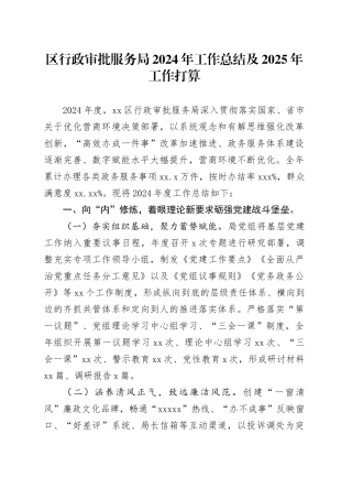 区行政审批服务局2024年工作总结及2025年工作打算