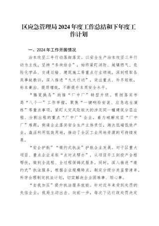 区应急管理局2024年度工作总结和下年度工作计划