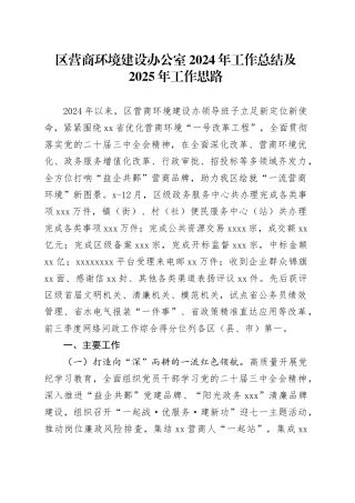 区营商环境建设办公室2024年工作总结及2025年工作思路