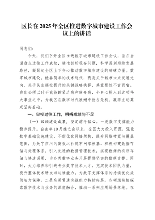 区长在2025年全区推进数字城市建设工作会议上的讲话