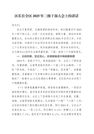 区长在全区2025年三级干部大会上的讲话