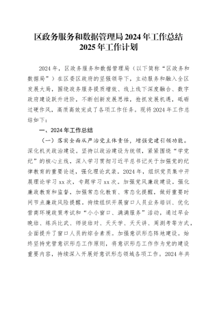 区政务服务和数据管理局2024年工作总结2025年工作计划