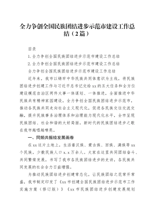 全力争创全国民族团结进步示范市建设工作总结（2篇）