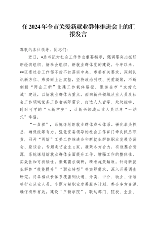 全市关爱新就业群体推进会上的汇报发言