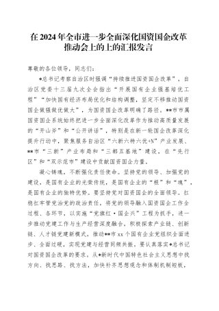 全市进一步全面深化国资国企改革推动会上的上的汇报发言