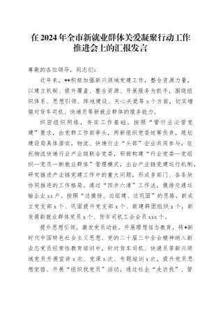 全市新就业群体关爱凝聚行动工作推进会上的汇报发言