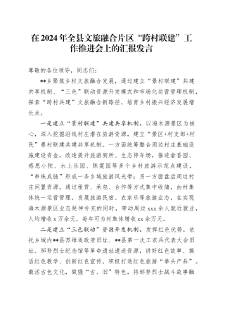 全县文旅融合片区“跨村联建”工作推进会上的汇报发言