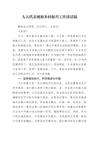 人大代表视察乡村振兴工作讲话稿