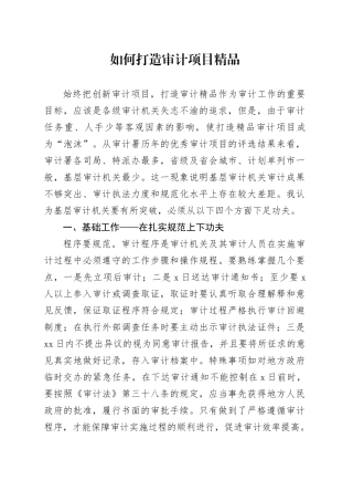 如何打造审计项目精品