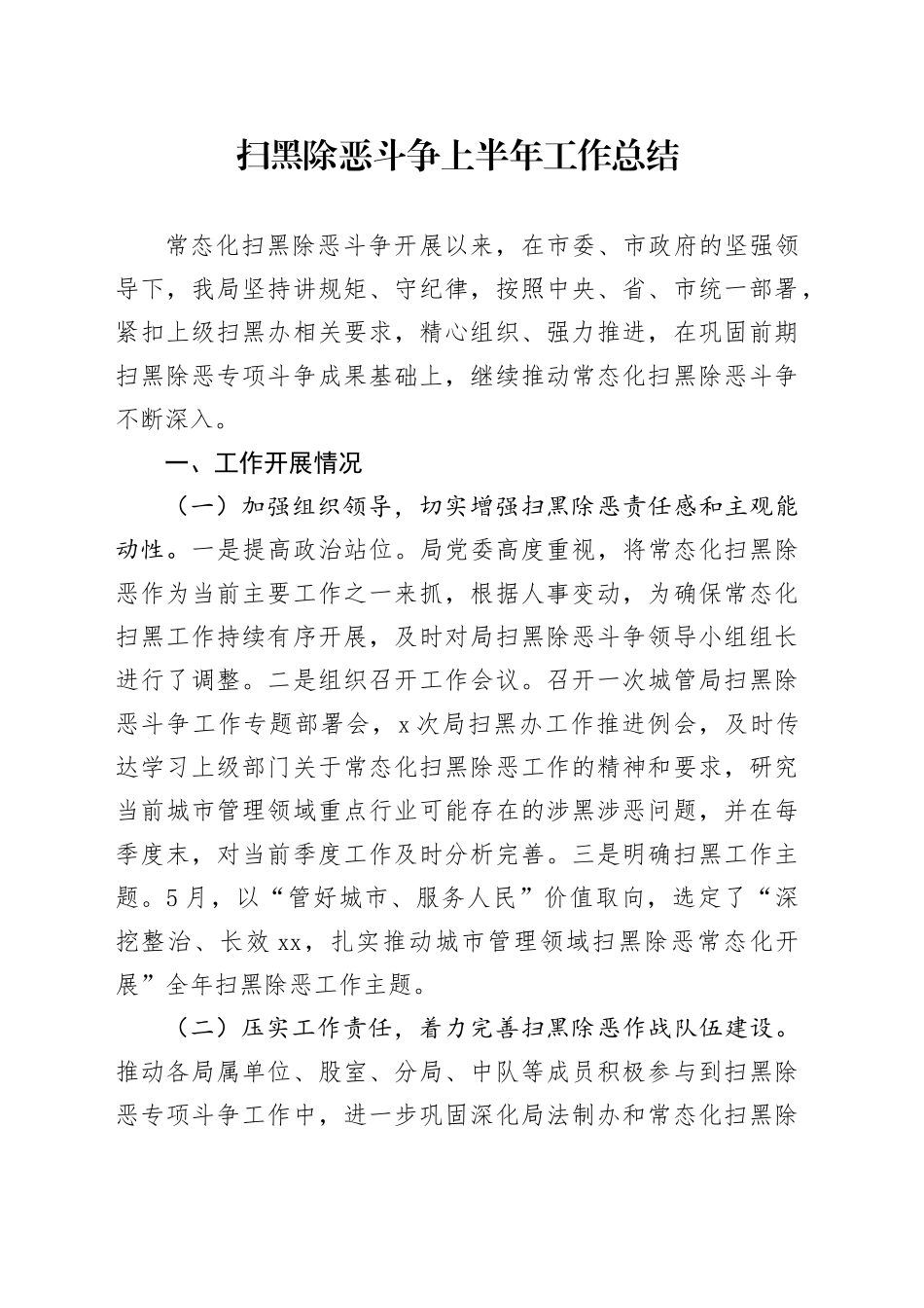 扫黑除恶斗争上半年工作总结_第1页