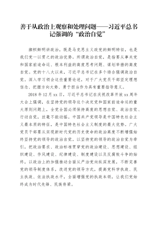善于从政治上观察和处理问题——习近平总书记强调的“政治自觉”