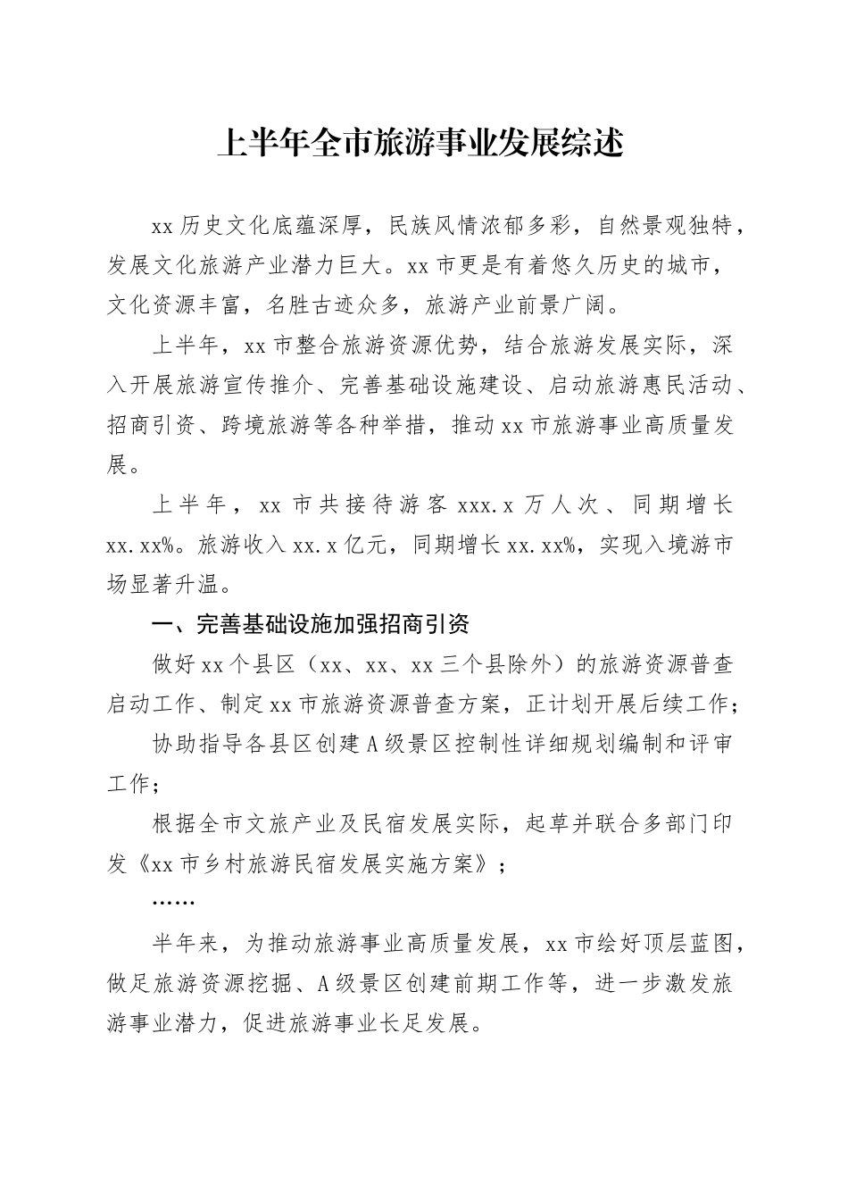 上半年全市旅游事业发展综述_第1页