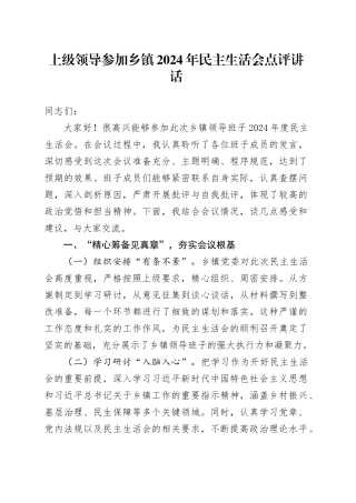 上级领导参加乡镇街道2024年民主生活会点评讲话