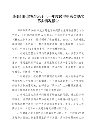 上年度民主生活会整改落实情况报告（15个问题清单整改措施）