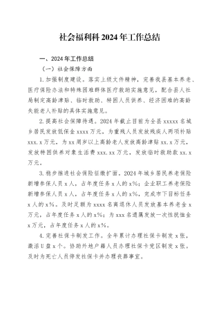 社会福利科2024年工作总结