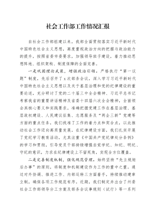 社会工作部工作情况汇报