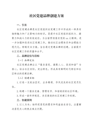 社区党建品牌创建方案