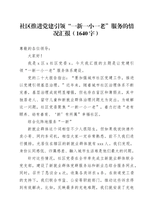 社区推进党建引领“一新一小一老”服务的情况汇报（1640字）