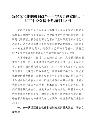 深化文化体制机制改革——学习贯彻党的二十届三中全会精神专题研讨材料