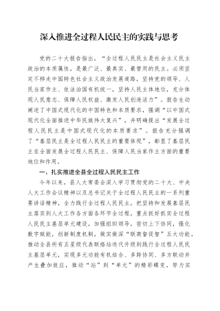 深入推进全过程人民民主的实践与思考（调研报告参考）