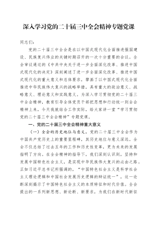 深入学习党的二十届三中全会精神专题党课讲稿20241127