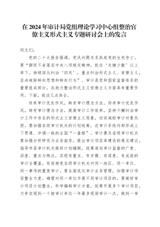 审计局中心组整治官僚主义形式主义专题研讨会上的发言