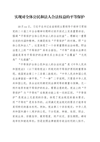 实现对全体公民和法人合法权益的平等保护