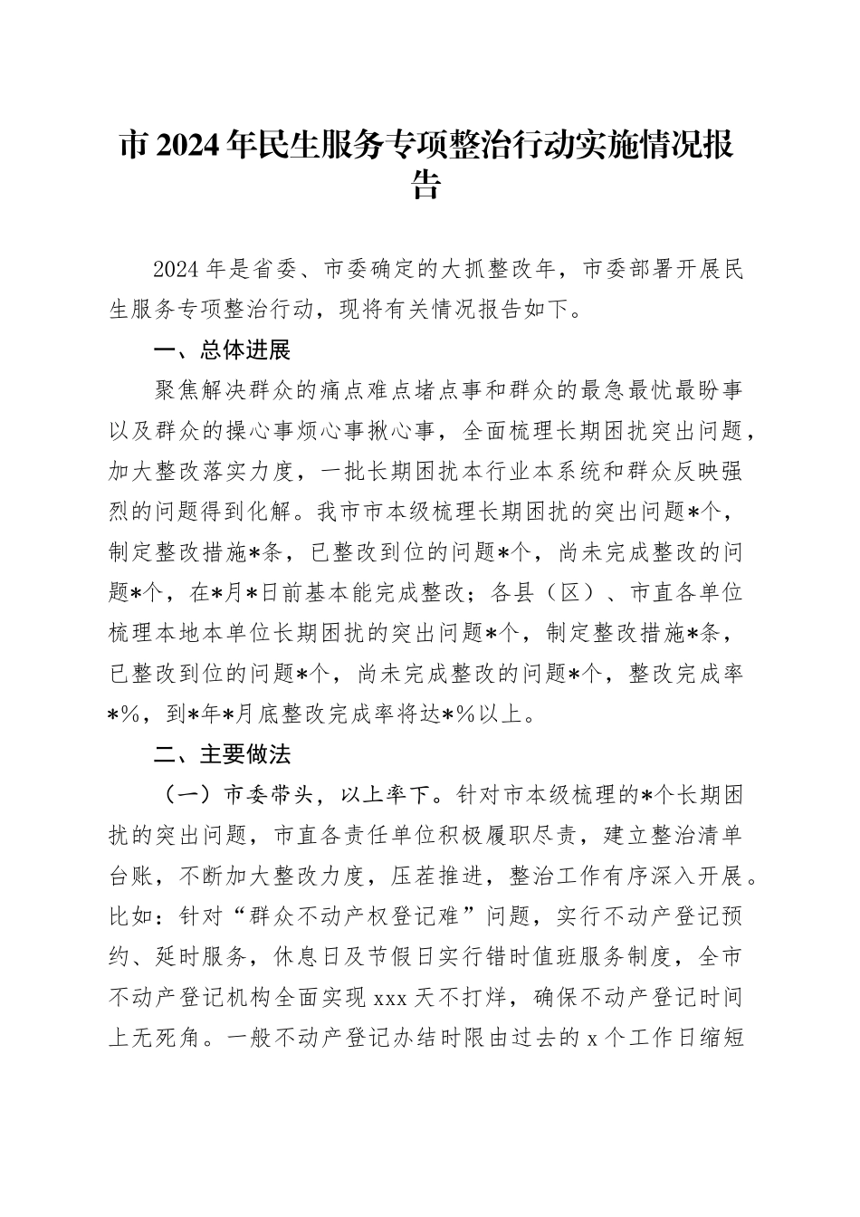 市2024年民生服务专项整治行动实施情况报告_第1页