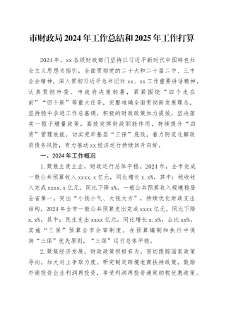 市财政局2024年工作总结和2025年工作打算