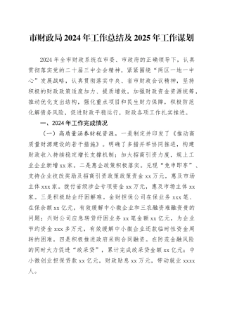 市财政局2024年工作总结及2025年工作谋划
