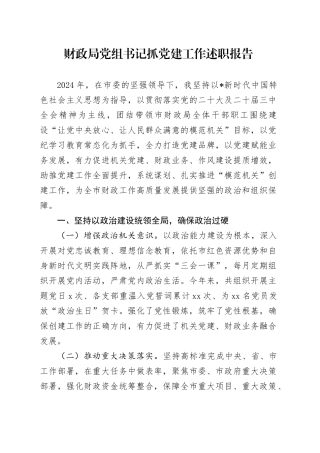 市财政系统书记抓党建工作述职报告2300字