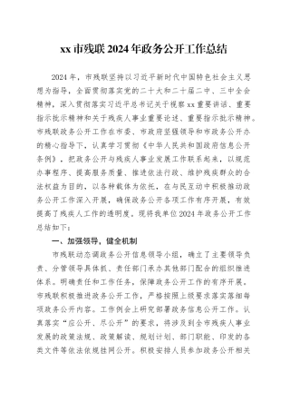 市残联2024年政务公开工作总结