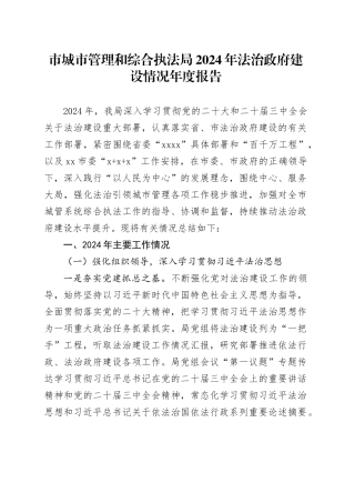 市城市管理和综合执法局2024年法治政府建设情况年度报告