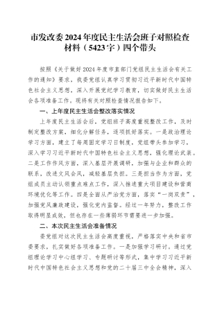 市发改委2024年度民主生活会班子对照检查材料（5423字）四个带头