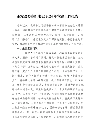市发改委党组书记2024年党建工作报告