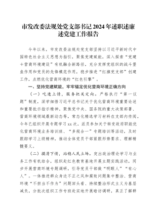 市发改委法规处党支部书记2024年述职述廉述党建工作报告