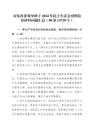 市发改委领导班子2024年民主生活会对照检查材料存在问题汇总（90条13739字）
