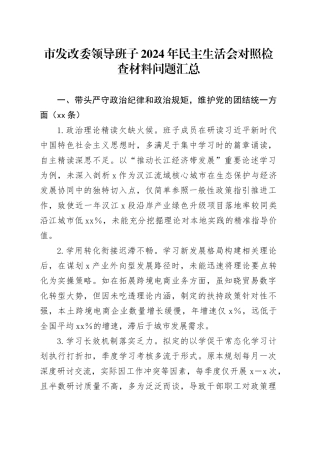 市发改委领导班子2024年民主生活会对照检查材料问题汇总