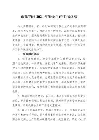 市供销社2024年安全生产工作总结